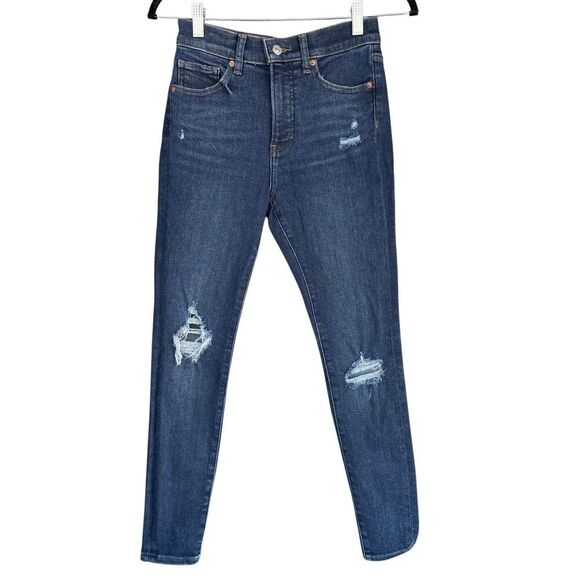 Express Women's Denim Distressed High Rise Skinny Jeans Blue‎ 2 - Picture 1 of 7
